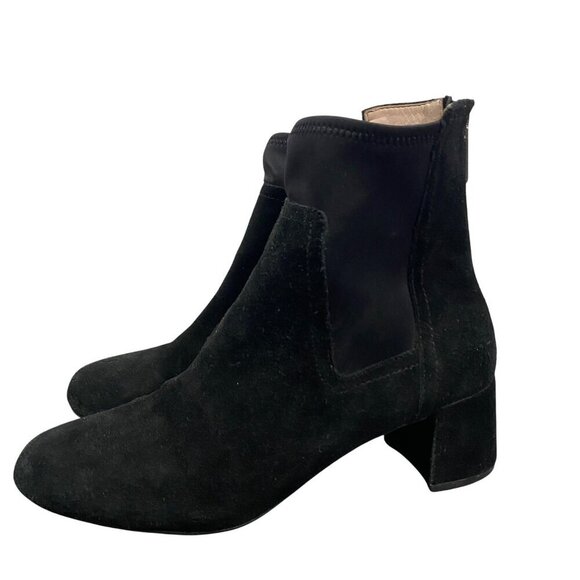 Taryn Rose Black Suede Ankle Boots With Back Zippers & Block Heels Size 9 - Picture 1 of 13